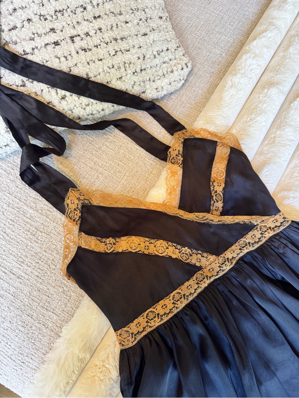 Nasty gal black satin lace trim tie strap mini dress - Picture 4 of 7